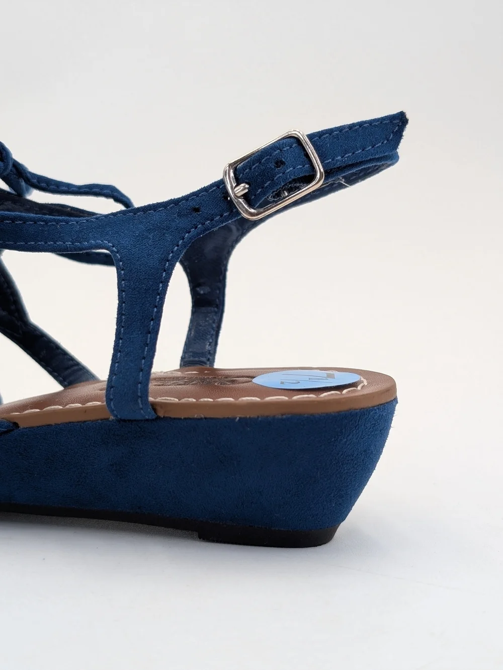 NWT Carlos Kiara2 Sz 7.5 Strappy Low-Wedge Rich Blue Fabric Upper Silver Buckles